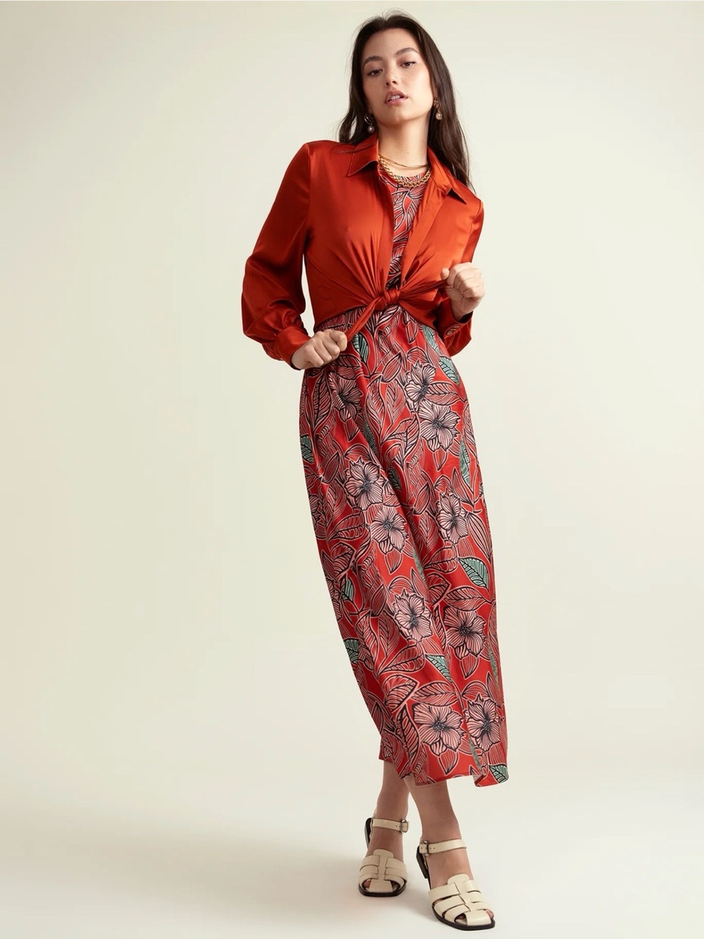G Resort Red Floral Satin Column Maxi Dress Size Medium NWT Resortwear